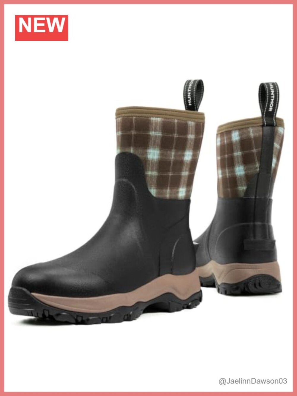 Hunthor Waterproof Rubber Rain Boots Mid Calf Pull On Women